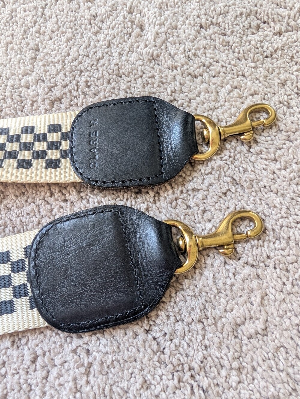 Clare V Adjustable Crossbody Strap Black Checker - Picture 4 of 6